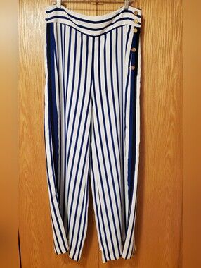 Lauren Ralph Lauren Blue and White Wide-Leg Striped Pants